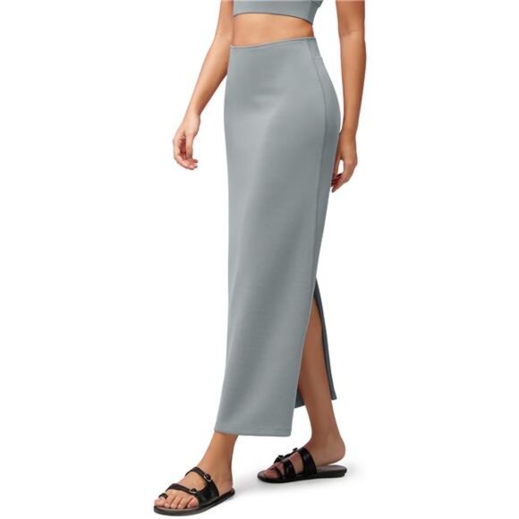 Soft Maxi Skirt, Casual Long Pencil Skirts GreyBlue - Picture 1 of 5